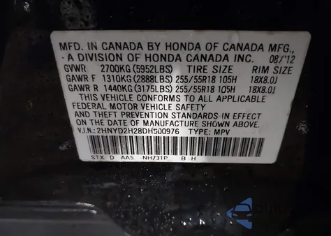 2013 Acura Mdx z USA, uszkodzony, nr VIN 2HNYD2H28DH500976